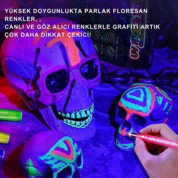 UV Işıkta Parlayan Neon Yüz ve Vücut Boya Kalemi Seti - 8 Renk Fosforlu DIY Parti Kalemi