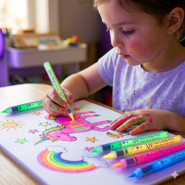 UV Işıkta Parlayan Neon Yüz ve Vücut Boya Kalemi Seti - 8 Renk Fosforlu DIY Parti Kalemi