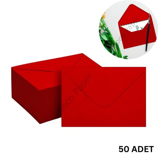 50 Adet Kırmızı Davetiye Zarfı, Dayanıklı Mat Tebrik Kartı ve Mektup Zarfı Seti, 13x18 cm - 140 gr