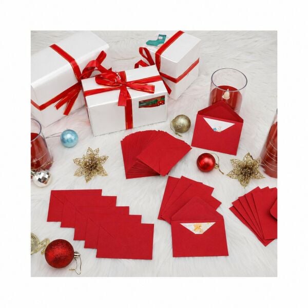50 Adet Kırmızı Davetiye Zarfı, Dayanıklı Mat Tebrik Kartı ve Mektup Zarfı Seti, 13x18 cm - 140 gr