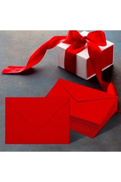 50 Adet Kırmızı Davetiye Zarfı, Dayanıklı Mat Tebrik Kartı ve Mektup Zarfı Seti, 13x18 cm - 140 gr