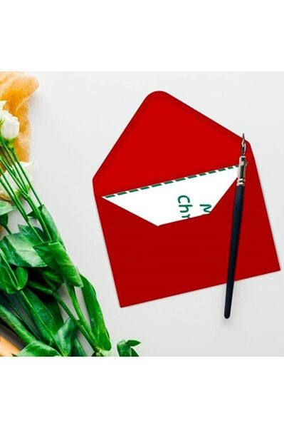 50 Adet Kırmızı Davetiye Zarfı, Dayanıklı Mat Tebrik Kartı ve Mektup Zarfı Seti, 13x18 cm - 140 gr