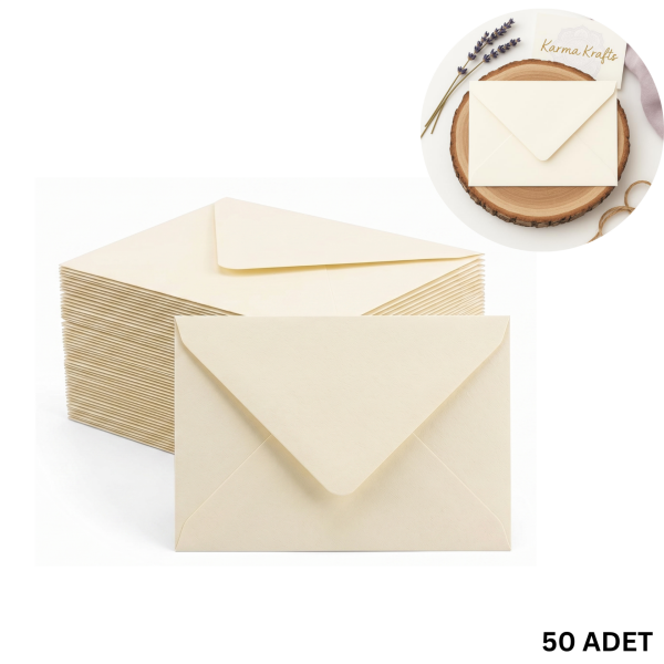 Krem Davetiye Zarfı, Dayanıklı Mat Tebrik Kartı ve Mektup Zarfı Seti, 50 Adet, 13x18 cm - 140 gr
