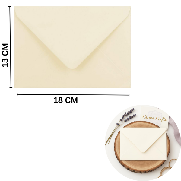Krem Davetiye Zarfı, Dayanıklı Mat Tebrik Kartı ve Mektup Zarfı Seti, 50 Adet, 13x18 cm - 140 gr