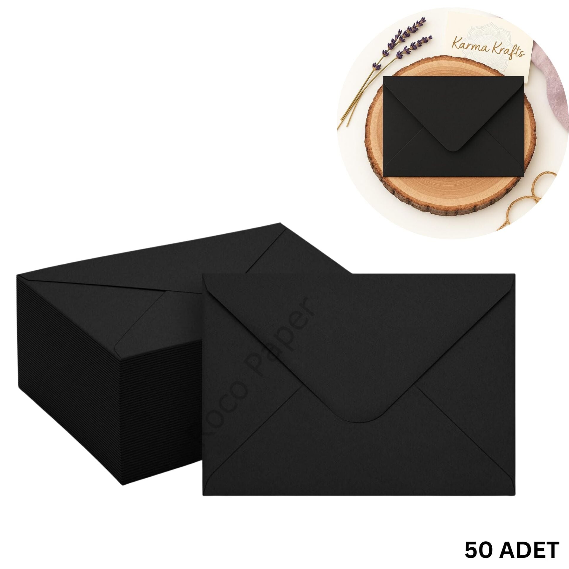 Siyah Davetiye Zarfı, Dayanıklı Mat Tebrik Kart ve Mektup Zarfı Seti, 50 Adet, 13x18 cm - 140 gr
