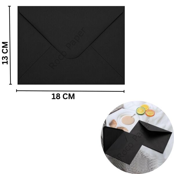 Siyah Davetiye Zarfı, Dayanıklı Mat Tebrik Kart ve Mektup Zarfı Seti, 50 Adet, 13x18 cm - 140 gr