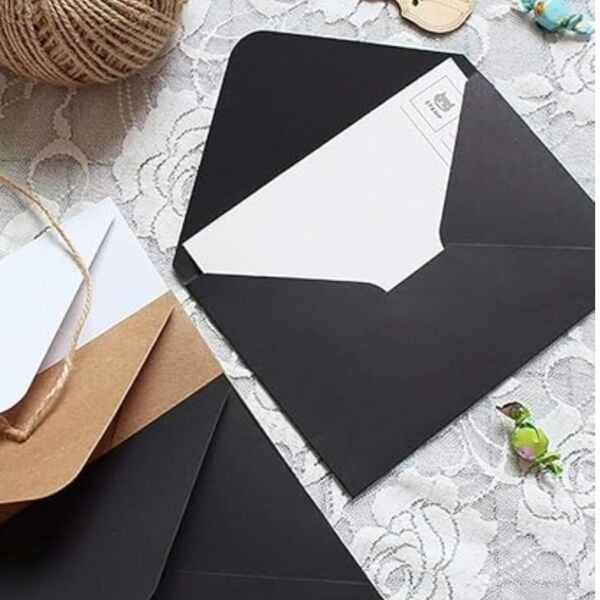 Siyah Davetiye Zarfı, Dayanıklı Mat Tebrik Kart ve Mektup Zarfı Seti, 50 Adet, 13x18 cm - 140 gr