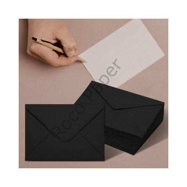 Siyah Davetiye Zarfı, Dayanıklı Mat Tebrik Kart ve Mektup Zarfı Seti, 50 Adet, 13x18 cm - 140 gr