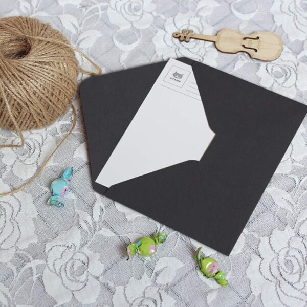 Siyah Davetiye Zarfı, Dayanıklı Mat Tebrik Kart ve Mektup Zarfı Seti, 50 Adet, 13x18 cm - 140 gr