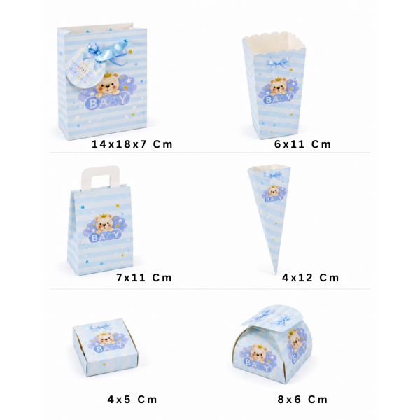 Hoşgeldin Bebeğim Hediyelik Seti, Mavi, Ayıcıklı Baby Shower ve Doğum Günü İkram Seti, 7 Ürün - 48 Parça