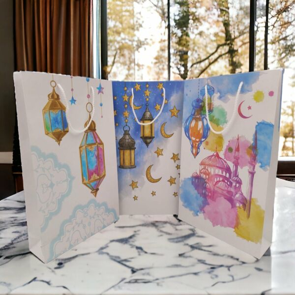 Karton Çanta Ramazan Tema Baskılı Set 26x40x8 Cm 3 Adet