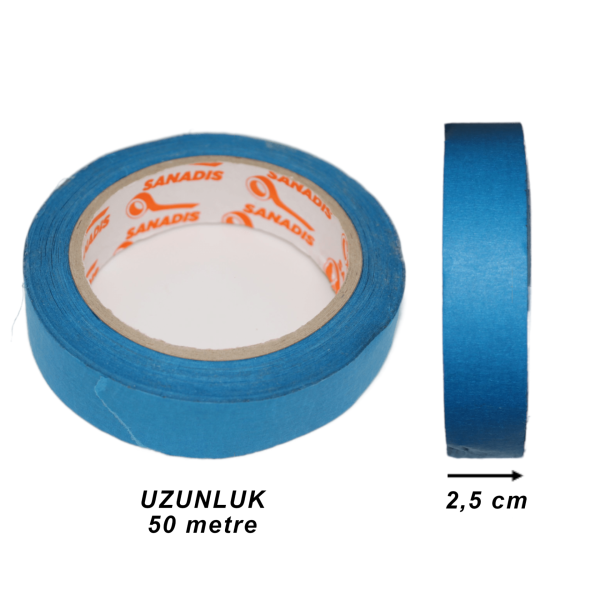 Yapışkanlı Çiçek Bandı - Maskeleme Bandı - Mavi - 2.5 Cmx50 Metre