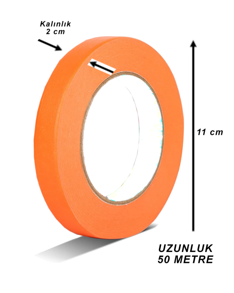 Yapışkanlı Çiçek Bandı - Maskeleme Bandı - Turuncu - 2 Cmx50 Metre