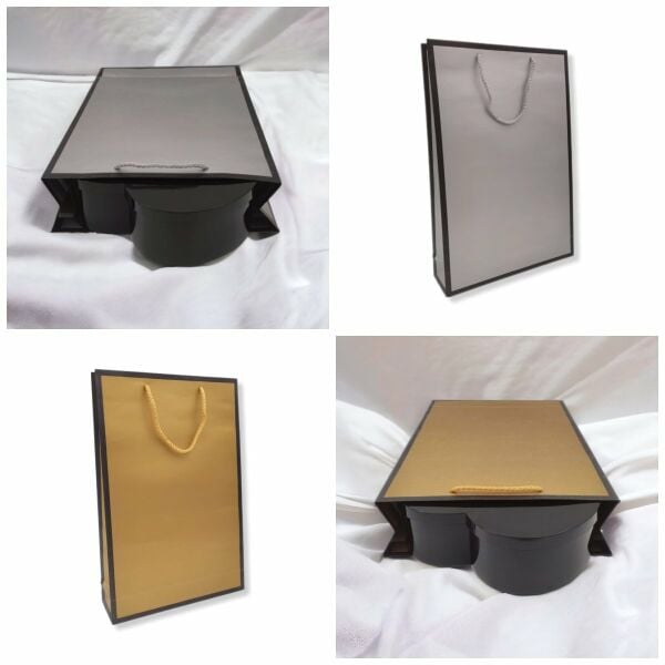 Roco Paper Karton Çanta Altın - Gümüş Baskılı Set, 26x40x8 cm, 2 Adet