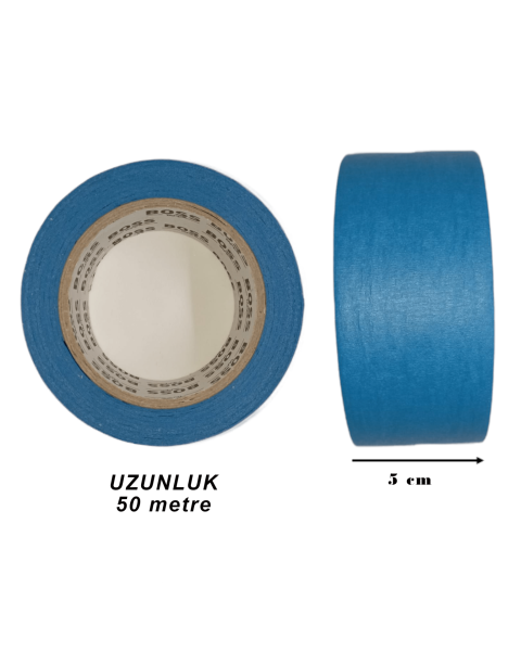 Yapışkanlı Çiçek Bandı - Maskeleme Bandı - Mavi - 5 Cmx50 Metre