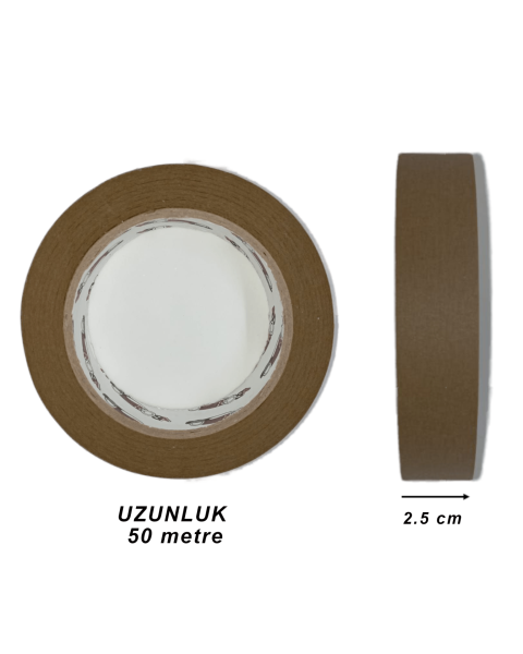 Yapışkanlı Kraft Çiçek Bandı - Maskeleme Bandı - Kahverengi - 2.5 Cmx50 Metre