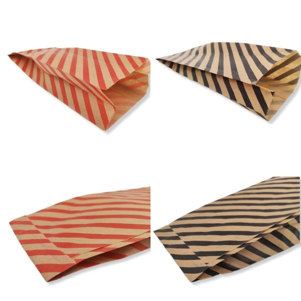 Çizgili Şamua Kraft Körüklü Set Kese Kağıdı 500gr 60 - 70 Adet 15x33 Cm