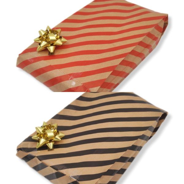 Çizgili Şamua Kraft Körüklü Set Kese Kağıdı 500gr 60 - 70 Adet 15x33 Cm