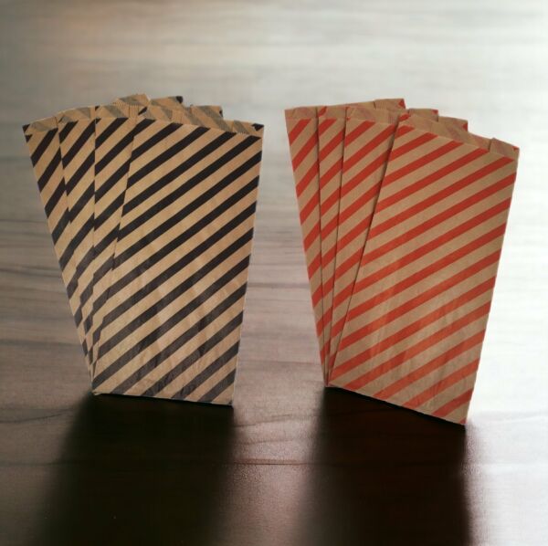 Çizgili Şamua Kraft Körüklü Set Kese Kağıdı 500gr 60 - 70 Adet 15x33 Cm