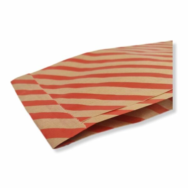 Roco Paper Kırmızı Çizgili Şamua Kraft Körüklü Kese Kağıdı 1000gr 135 - 145 Adet 15*33 cm