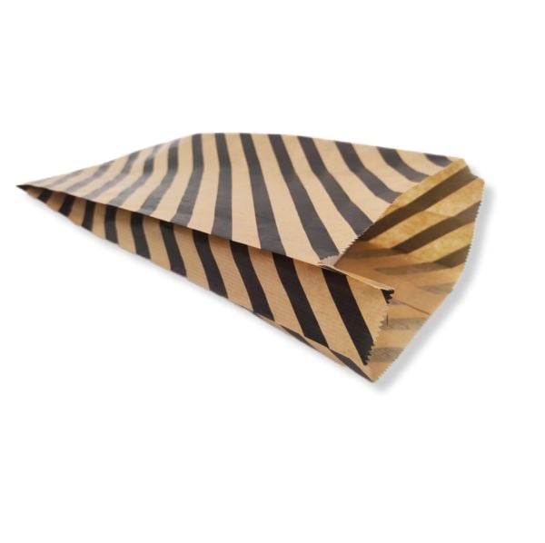 Roco Paper Siyah Çizgili Şamua Kraft Körüklü Kese Kağıdı 500gr 60 - 70 Adet 15*33 cm