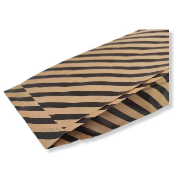 Roco Paper Siyah Çizgili Şamua Kraft Körüklü Kese Kağıdı 500gr 60 - 70 Adet 15*33 cm