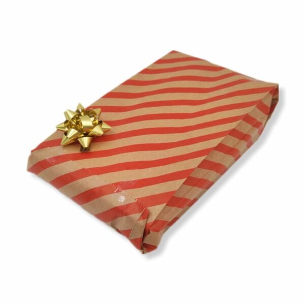 Roco Paper Kırmızı Çizgili Şamua Kraft Körüklü Kese Kağıdı 500gr 60 - 70 Adet 15*33 cm