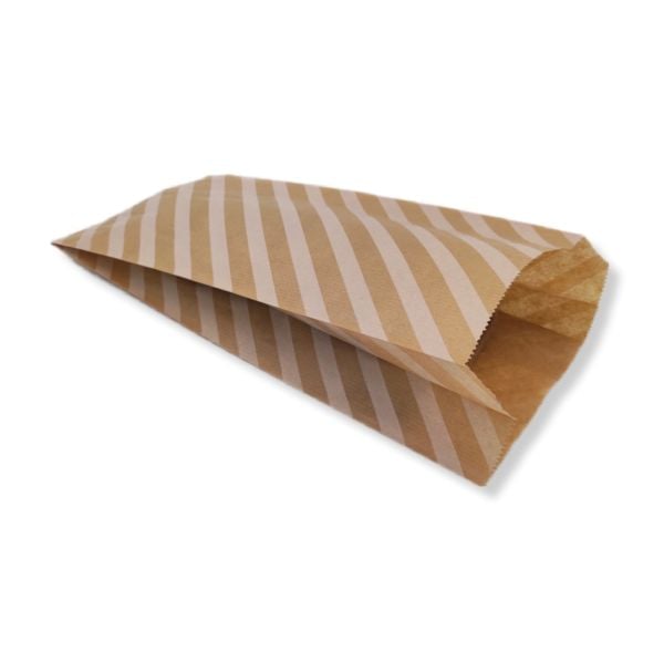 Beyaz Çizgili Şamua Kraft Körüklü Kese Kağıdı 50'li 15*33 cm