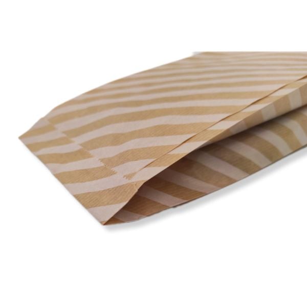 Beyaz Çizgili Şamua Kraft Körüklü Kese Kağıdı 50'li 15*33 cm