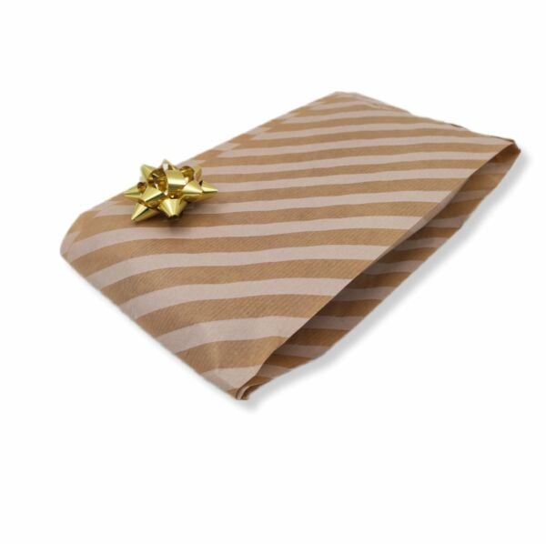 Beyaz Çizgili Şamua Kraft Körüklü Kese Kağıdı 50'li 15*33 cm
