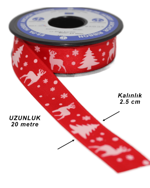 Yılbaşı Grogren Kurdele Geyik Çam Ağacı 2.5 cmx20 metre YG001