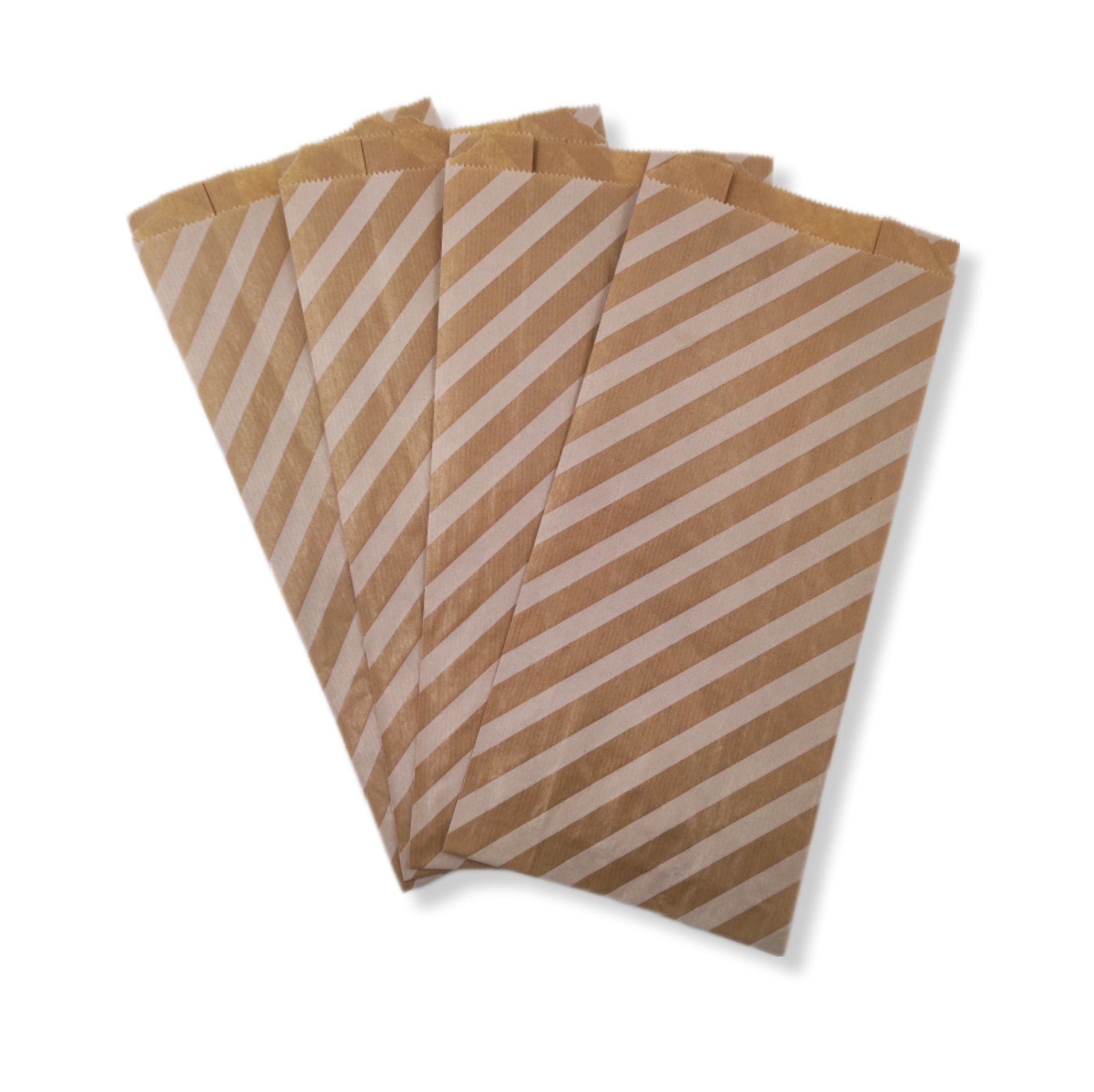 Beyaz Çizgili Şamua Kraft Körüklü Kese Kağıdı 500gr 60 - 70 Adet 15*33 cm