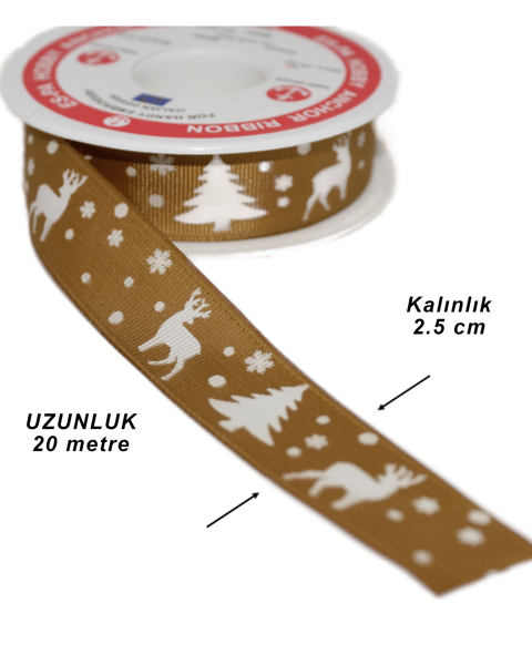 Yılbaşı Grogren Kurdele Geyik Çam Ağacı 2.5 cmx20 metre YG001 Altın