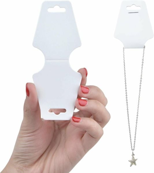 Roco Paper Özel Baskı Beyaz Takı Kolye ve Bileklik Kartları - Takı Asma Kartı 100 adet 9 x 4 cm