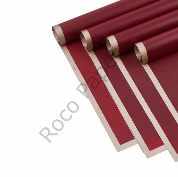 Çiçek Buket Kağıdı - Çiçek Ambalaj Kağıdı - Bordo - Altın Kenarlı - Mat Opp 58x58 Cm - 5 Adet