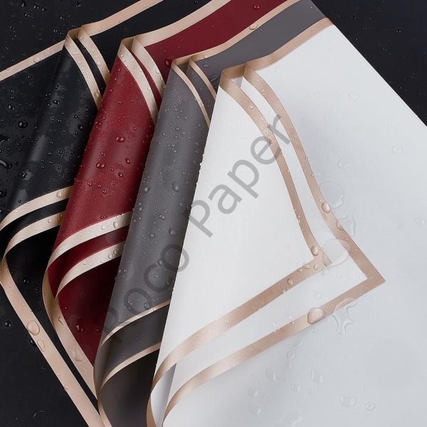 Çiçek Buket Kağıdı - Çiçek Ambalaj Kağıdı - Beyaz - Altın Kenarlı - Mat Opp 58x58 Cm - 5 Adet