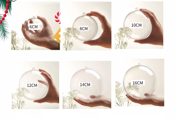 Şeffaf Mika Küre - Yılbaşı Çam Ağacı Süsleri - Asılabilir Plastik Top - 16 Cm