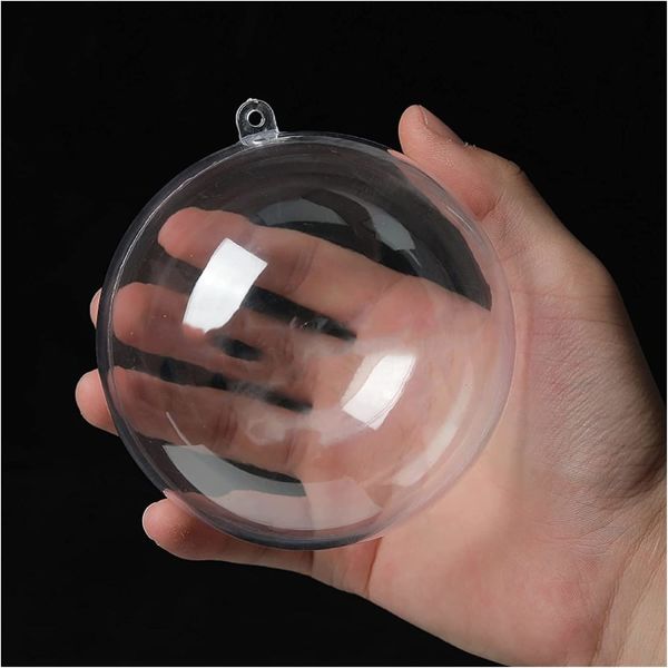 Şeffaf Mika Küre Top - Yılbaşı Çam Ağacı Süsleri - Asılabilir Plastik Top - 12 Cm