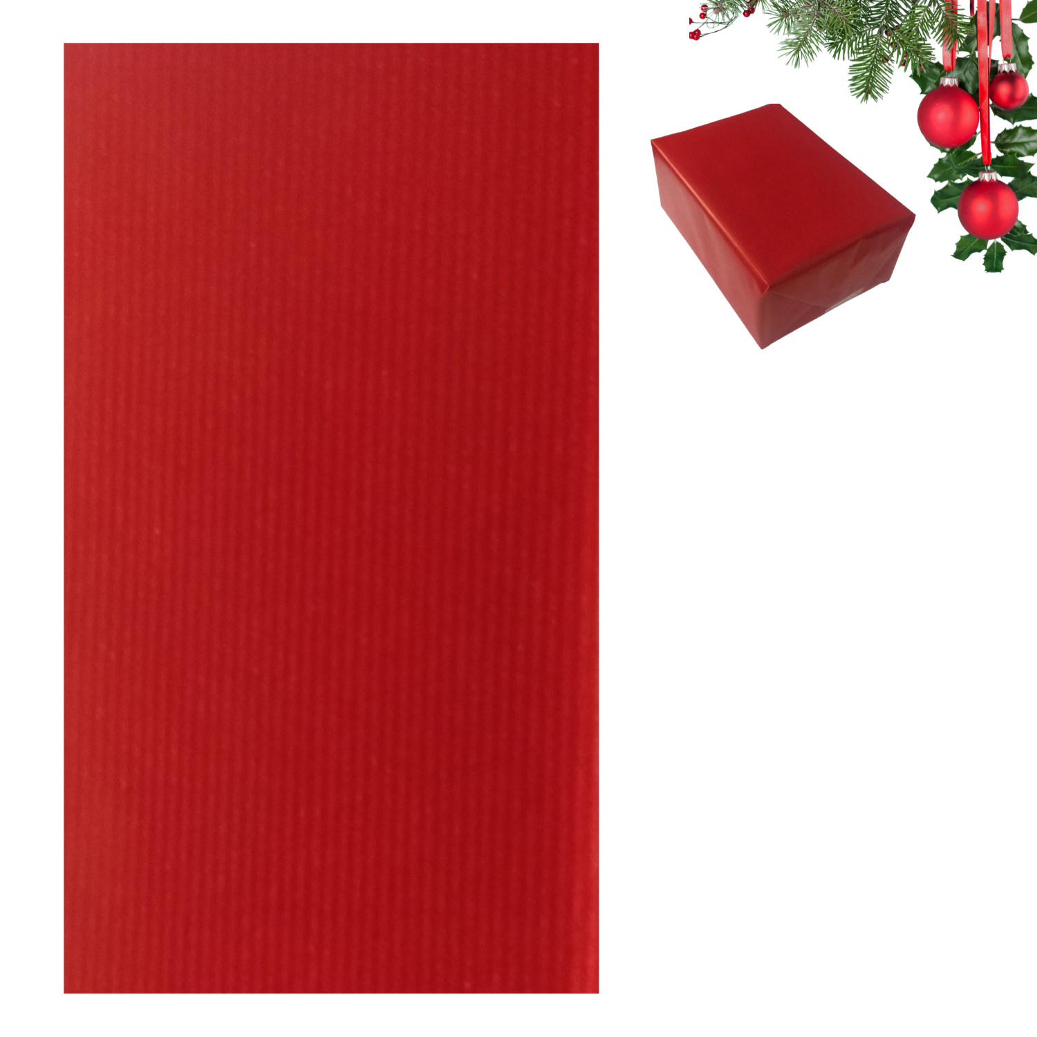İtalyan Premium Kraft Hediye Paketleme Kağıdı, Paket Ambalaj Kağıdı, No:551, Kraft & Kırmızı - 70x200 cm