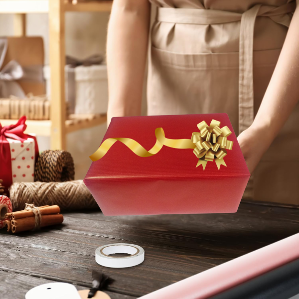 İtalyan Premium Kraft Hediye Paketleme Kağıdı, Paket Ambalaj Kağıdı, No:551, Kraft & Kırmızı - 70x200 cm