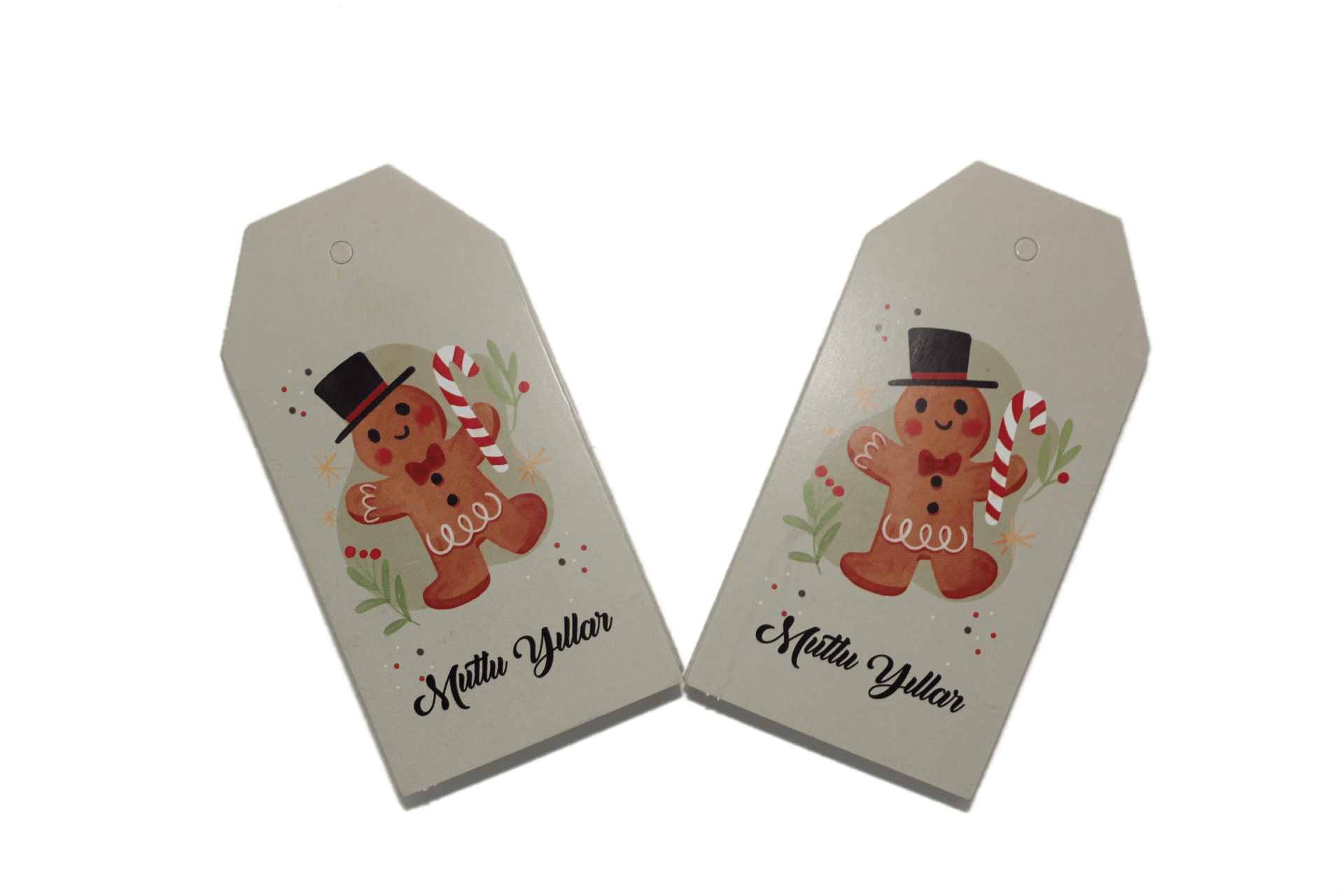 Yılbaşı Isim Etiketi Bastonlu Ayıcık Desenli 5.5x11cm 50'li Paket