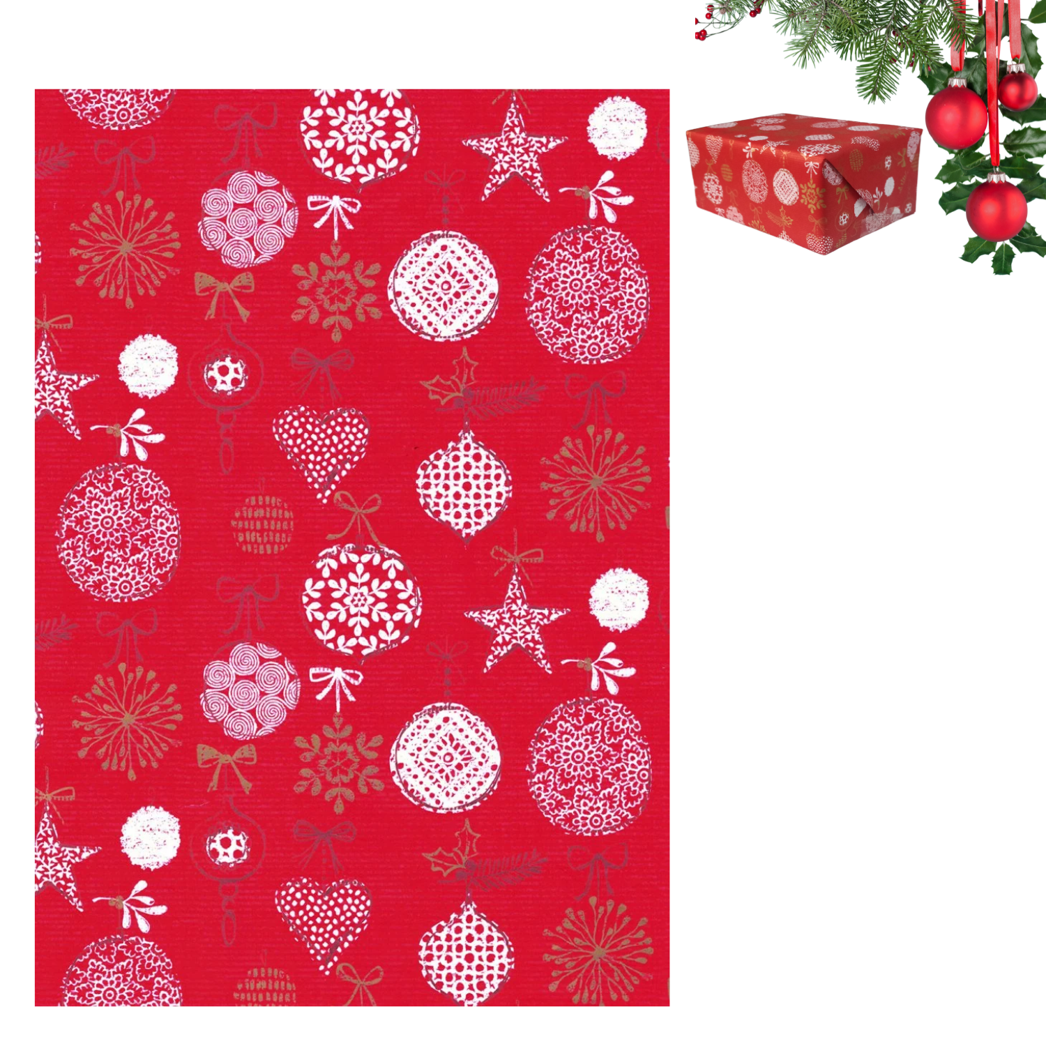 İtalyan Hediye Paketleme Kağıdı, Kalp, Top Desenli Ambalaj Kağıdı, Kırmızı, No:470B, 70x500 cm