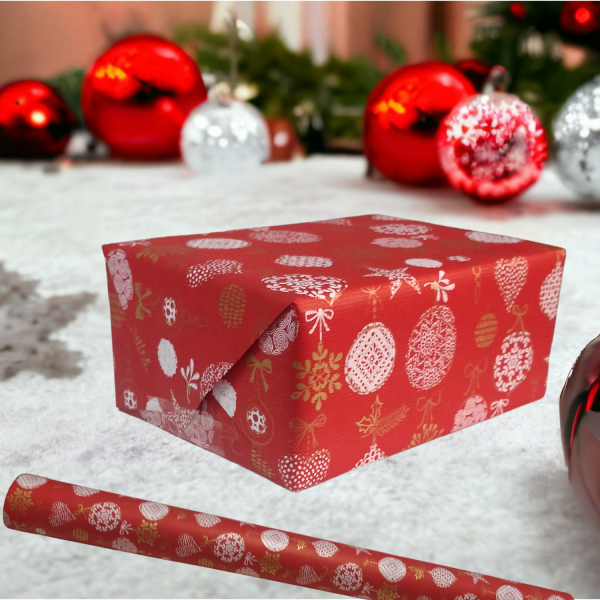 İtalyan Hediye Paketleme Kağıdı, Kalp, Top Desenli Ambalaj Kağıdı, Kırmızı, No:470B, 70x500 cm