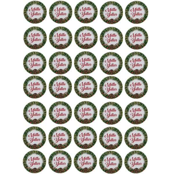 Yılbaşı Sticker - 35 Adet - Yılbaşı Duvar, Cam, Hediye Kutusu Sticker - 3x3 Cm, - Mutlu Yıllar K1