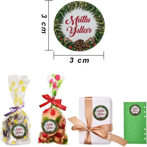 Yılbaşı Sticker - 35 Adet - Yılbaşı Duvar, Cam, Hediye Kutusu Sticker - 3x3 Cm, - Mutlu Yıllar K1
