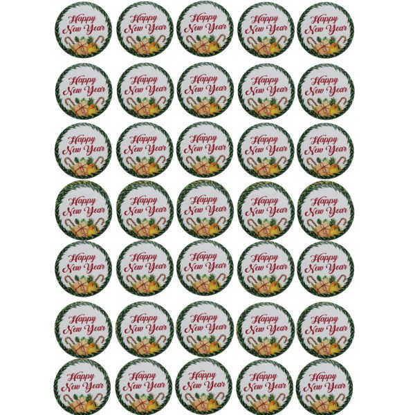 Yılbaşı Sticker - 35 Adet - Yılbaşı Duvar, Cam, Hediye Kutusu Sticker - 3x3 Cm, - Happy New Year L1