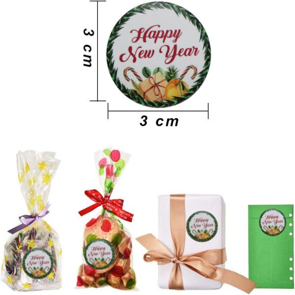 Yılbaşı Sticker - 35 Adet - Yılbaşı Duvar, Cam, Hediye Kutusu Sticker - 3x3 Cm, - Happy New Year L1