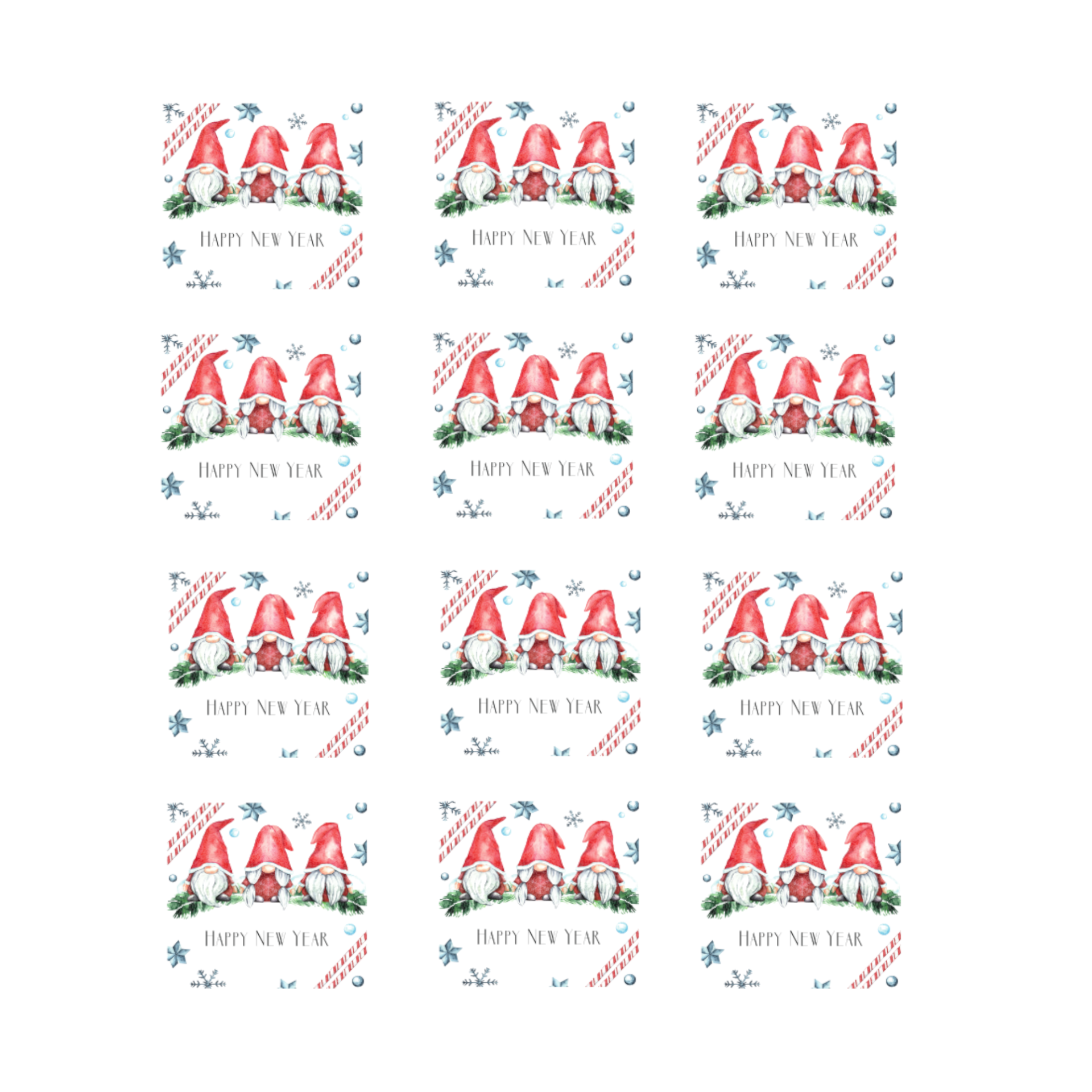 Yılbaşı Sticker - 12 Adet - Yılbaşı Duvar, Cam, Hediye Kutusu Sticker - 5x5.5 Cm, - New Year I1