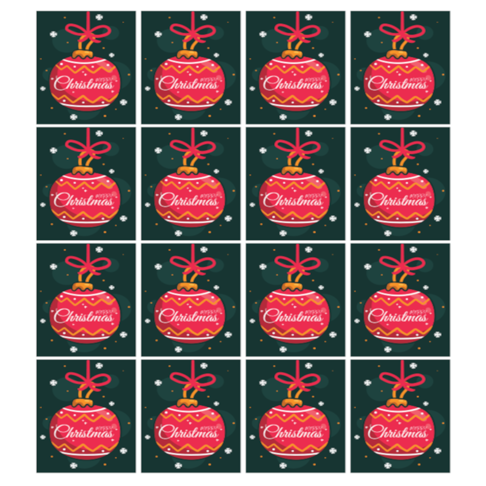 Yılbaşı Sticker - 16 Adet - Yılbaşı Duvar, Cam, Hediye Kutusu Sticker - 3.5x5 Cm, - D1