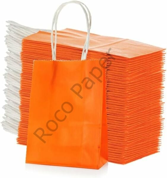 Roco Paper Büküm Saplı Kağıt Hediye&Alışveriş Çantası, Turuncu - 12x15x6 cm 25 Adet